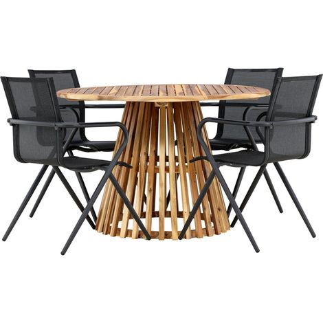 Ensemble Table de Jardin & 4 Chaises "Lumpur & Alina" 120cm Naturel & Noir