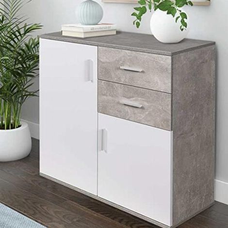Mobile Madia con Cassetti Ante 2 Ripiani Mobiletto Credenza Cucina Bagno Moderna (1/5)