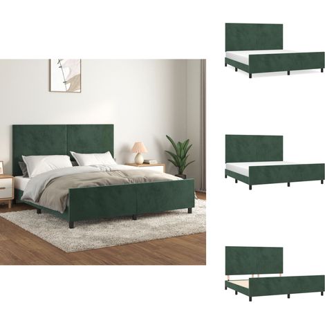 Bettgestell ohne Matratze Dunkelgrün 160x200 cm Samt - Samtbettwäsche - Doppelbett - Boxspringbett - Lattenrost - Hochbett (1/5)