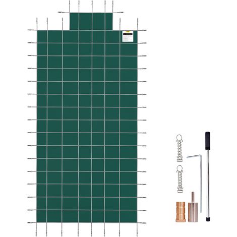 VEVOR Pool Safety Cover Fits 20x40ft Rectangle Inground Pools, Safety Pool Cover with 4x10ft Center End Step, Mesh Solid Pool Cover with Drainage Holes for Swimming Pool, Winter Safety Cover, Green (1/5)