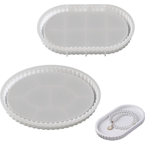 Lot de 2 moules en silicone ovales avec rainures pour béton, plateau à thé, plateau de fruits, artisanat, décoration de la maison (1/5)