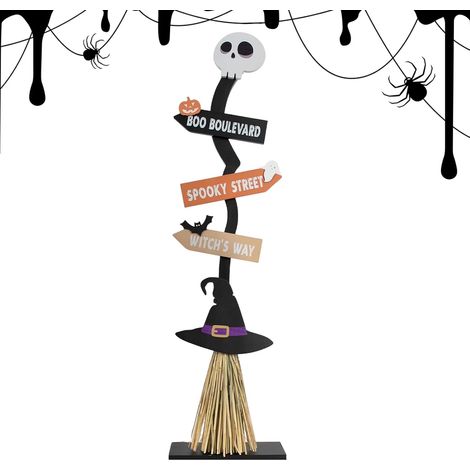 Balai de sorcière pour porche, décoration effrayante Décoration d'intérieur en bois pour Halloween, fournitures de fête, vacances, intérieur et extérieur, salon, chambre, terrasse, jardin, porche