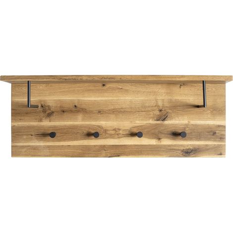 Garderobe murale, Patère murale en bois coloris chêne huilé et métal noir -longueur 80 x profondeur 20 x hauteur 30 cm (1/5)