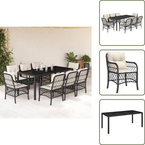 Coussin de siège - vidaXL Ensemble à manger de jardin 9pcs coussins noir résine tressée - Housses amovibles