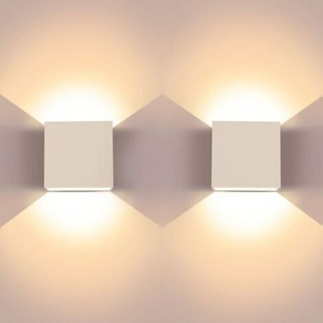 2 Pack Appliques Murales à LED 6W, Applique Murale Carrée Supérieure et Inférieure en Aluminium Moderne Blanc Chaud 3000k, Convient pour le Salon, la Chambre, le Couloir, la salle à Manger [Classe éne (1/4)
