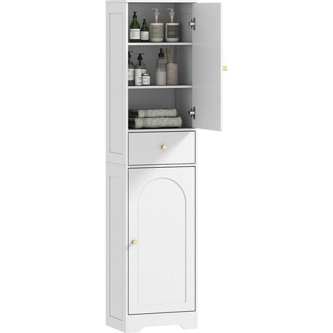 Armoire salle de bain haute meuble de rangement colonne avec placards tiroir et étagères réglables 40x29,5x170cm blanc
