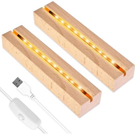 Base de Présentation de Lumières LED, 2 Pièces Socle Lumineux LED Bois, Base D'affichage de Lumières Rectangle par USB, pour DIY Plaque Acrylique Résine Verre Cristal Art Ornement (1/5)