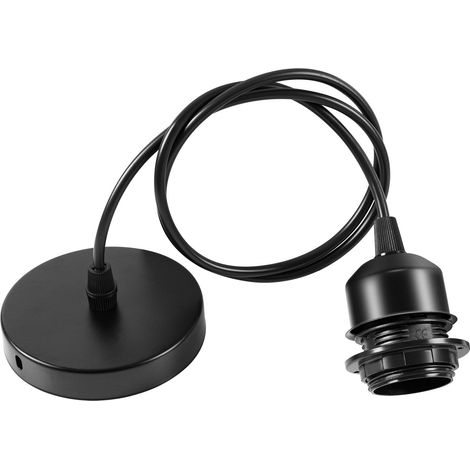 Suspension Luminaire E27 Douille Ampoule avec Cable de 100 cm E27 Porte Lampe Suspension Douille e27 avec Fixation Plafonnier Accessoire Suspension Noir pour Cuisine Bar Café 1pcs (1/5)