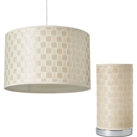 Litecraft Sovin Woven Table Lamp & 35 cm Easy Fit Drum Light Shade - Ivory (1/4)