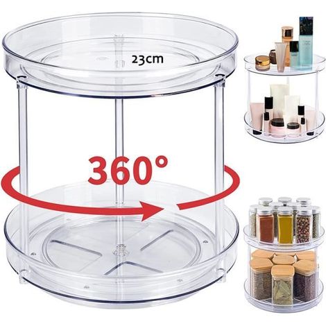 Plateau Tournant Placard Cuisine 2 Etages Epices Frigo Lazy Range Epices Cuisine Organisateur de Rangement Cuisine-23cm (1/4)