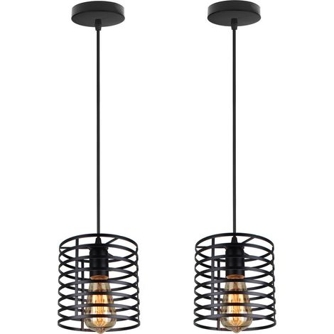 2PCS Vintage Creative Pendant Light Black Industrial Ceiling Light Retro Pendant Lights For Living Room Dining Room Balcony Bar E27