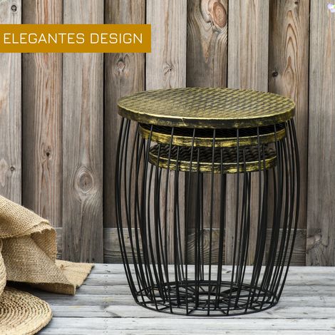 Ensemble 3 pièces Outsunny : tables basses, tables d'appoint et gigognes de jardin, paniers en métal rétro et fil de fer, mobilier extérieur pour balcon, finitions naturel et noir, 3 tailles