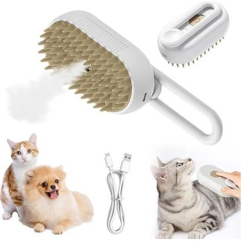 Brosse à Vapeur Pour Chat,3 En 1 Peigne De Massage En Spray Pour Chats,Brosse à Poils De Chat à Vapeur électrique,Brosse De Toilettage Autonettoyante Pour Animaux De Compagnie(Blanc) (1/5)