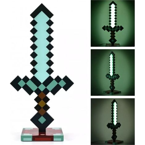 Minecr Diamond Sword Veilleuse LED USB de 14 pouces - Lampe de chevet décorative. amusante. sûre et géniale - Jouet pour bébé. garçons. adolescents - Idéal pour la chambre à coucher. le salon (1/4)