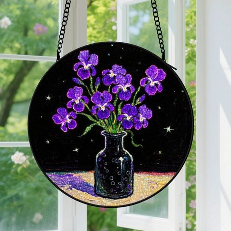 9cm Suspension décorative vitrale pour fenêtre – motif floral, décoration pour jardin et maison, cadeau pour femmes, maman, grand-mère et amis (1/5)