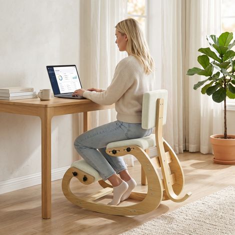 Fauteuil à bascule ergonomique à genoux avec dossier, en lin crème, bon rapport qualité-prix (1/5)