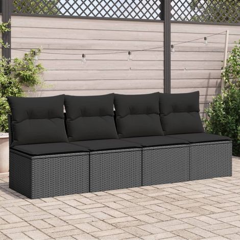 Canapé de jardin avec coussins 4 places-Salon de jardin Sofa extérieur noir résine tressée 534571 (1/5)