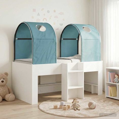 vidaXL Lit avec Tunnel 3 pc Blanc et bleu clair Bois d'ingénierie (1/5)