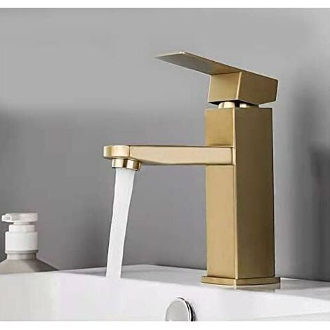 Brushed Gold Basin Faucet (Brushed Gold), Bathroom Sink Faucet with Pipe, SUS 304 Stainless Steel (1/3)