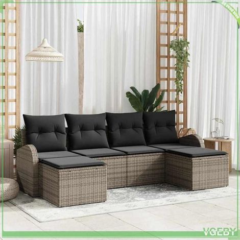 Ensemble de canapés de jardin - FAFEICY - Modulaire - Polyrotin gris - Rangements cachés - 6 places (1/5)