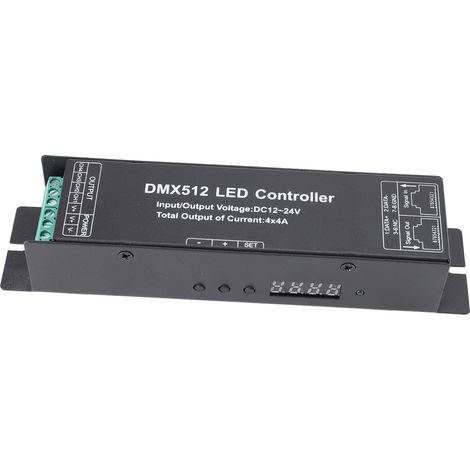 Ortviai Décodeur DMX512 à tension constante 4 canaux pour bandes LED 12-24 V, affichage adresse DMX, commande PWM précise