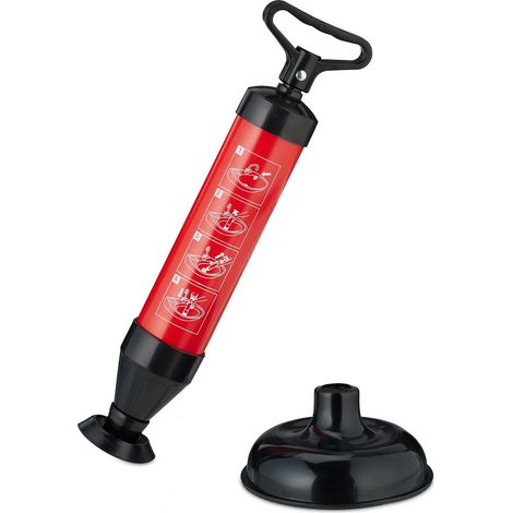 Relaxdays Abflussreiniger Pumpe, 2 Aufsätze für WC, Dusche, Waschbecken, Druckreiniger Abfluss, chemiefrei, schwarz/rot