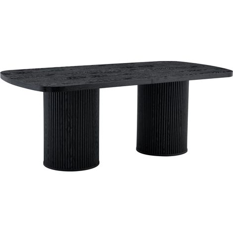Tavolo da pranzo ovale nero in MDF con base scanalata, stile Wabi-Sabi e Mid-Century (1/5)