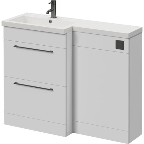 Napoli 390 Gloss White 1100mm 2 Drawer Vanity Unit Toilet Suite with Square Left Hand Lucia Basin - 1100mm - Gunmetal Grey 320mm HandleWithout Kingston Toilet Pan