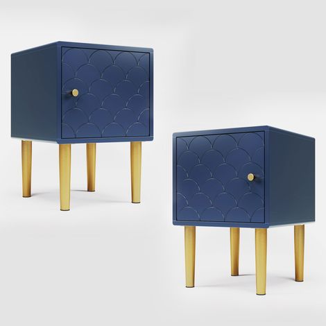 [NOUVEAU] Lot de 2 tables de chevet, bleu marine, idéales pour tous les lits et chambres - H 50/L 35/P 35 cm