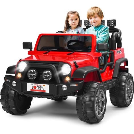 COSTWAY 12 V Coche Eléctrico Montable, Vehículo Eléctrico de Batería con 2 Asientos con Mando 2,4 G, Suspensión de Muelles, 3 Velocidades, Luces LED, Furgoneta Montable para Niños +3 Años (Rojo)