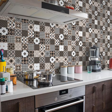 Sticker Mural Carrelage adhésif Cuisine Salle de Bain - 60 STICKERS CARREAUX DE CIMENT AZULEJOS RICHARIO - 60stickers10x10cm (1/5)