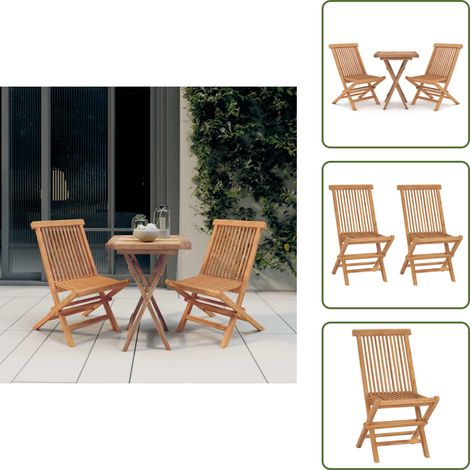 The Living Store Ensemble à manger de jardin 3 pcs Bois de teck massif - Chaises de jardin (1/5)
