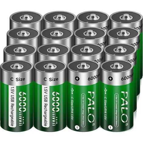 Batterie Rechargeable, Capacité de 6000 mWh, Temps de Charge Rapide, 16PCS Taille C (1/2)