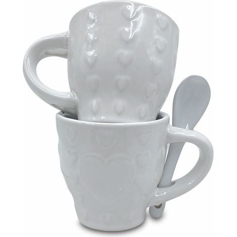 Service à café Felicia 100049 Pois coeurs céramique 6 tasses et 6 cuillères  Couleur: Blanc