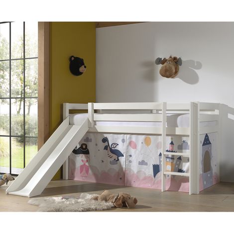 Letto a mezza altezza 90x200 Scivolo sommier incluso housse Fairy Vipack Pino Bianco