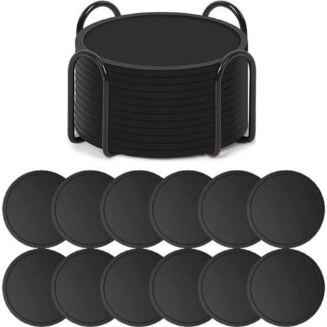 Sous-Verres En Silicone - Diamètre 10 Cm - Épaisseur 0,3 Cm - Antidérapants - Résistants À La Chaleur Jusqu'à 230 °C - Noir - 12 Pièces (1/5)