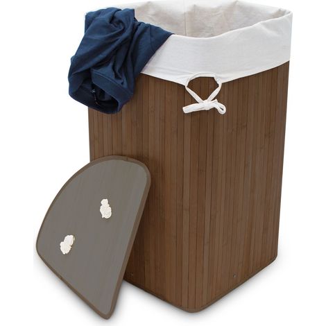 2 x Eckwäschekorb Bambus, faltbare Wäschebox 60 Liter, platzsparend, Wäschesack Baumwolle, 65 x 49,5 x 37 cm, braun