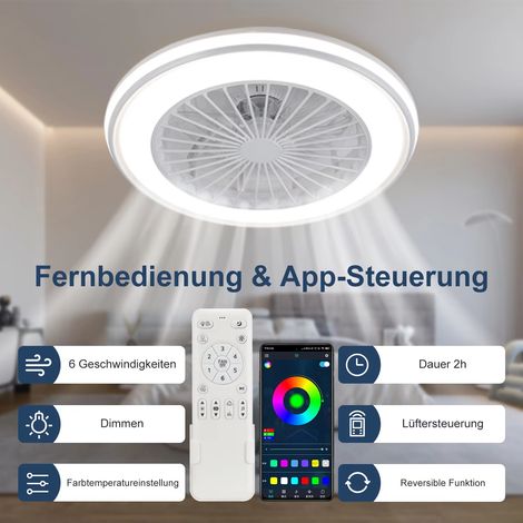 Ventilateur de Plafond LED RGB 60W avec Télécommande, 6 Vitesses, Intensité Variable, Contrôle Bluetooth par Application, Plafonnier Ventilateur Moderne (1/5)