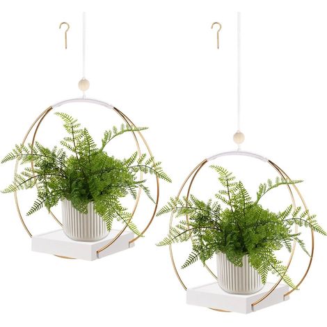 Lot de 2 paniers suspendus métalliques pour plantes, supports de pots de fleurs style bohème, suspension pour intérieur et extérieur, décoration murale et balcon (1/5)