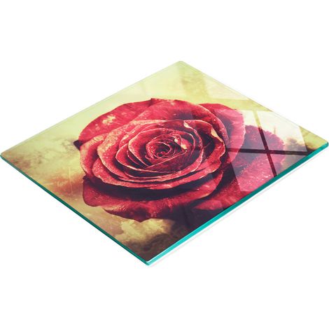 Tablero decorativo multifuncional de vidrio templado con dise帽o de rosa roja, 60x52 cm.