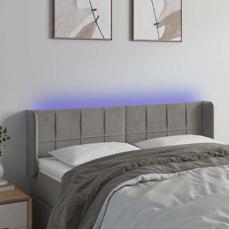 Tête de lit LED en velours gris clair réglable 147 x 16 x 78/88 cm, 10.67kg - PANGIVO (1/5)
