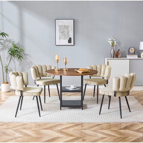 Conjunto de mesa y sillas de comedor redonda 107 cm, 4 plazas, DESVIAE (1/5)