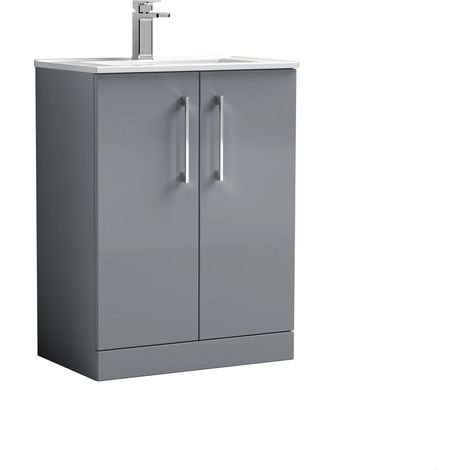 Balterley Bramshall Modern Bathroom 2 Soft Close Door & Minimalist Floor Standing Vanity Unit Basin, Satin Grey, 440mm