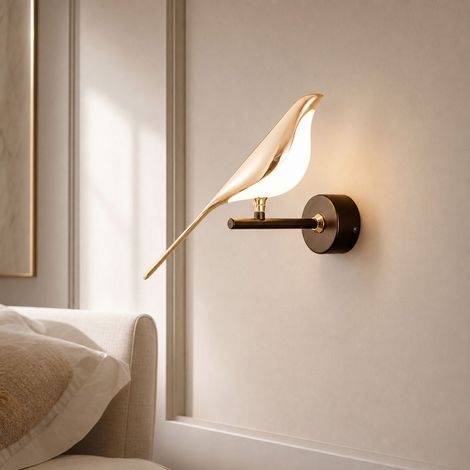 Applique murale Pie LED 10W orientable, design miroir doré et acrylique, éclairage doux pour chambre, 29x24cm (1/4)