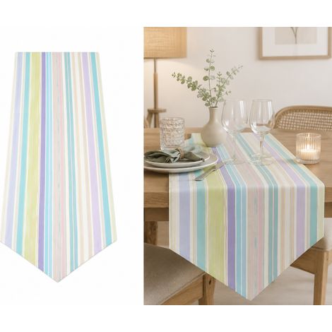 Chemin de table rayé turquoise 40x150cm - 40x150cm - Mauve