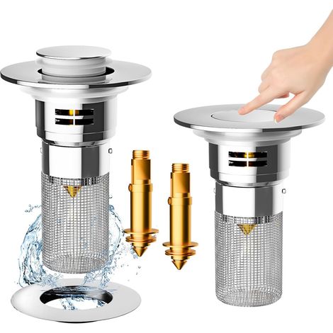 Lot de 2 Grilles de vidange, Acier inoxydable, Panier amovible, Filtre à cheveux, Pour lavabo et douche