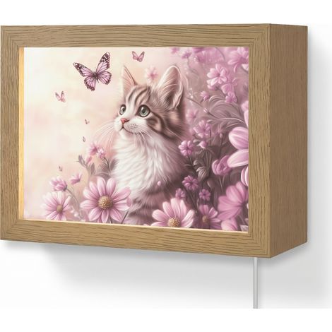 WALL LIGHT Kitten - Flowers - Butterflies - Purple 20x15 cm (1/5)