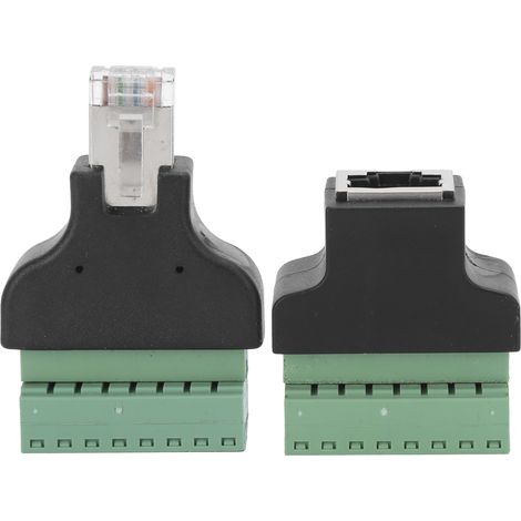 2pcs Adaptateur RJ45 Femelle Mâle vers Bornier à Vis 8 Pins pour CCTV DVR Caméra (1/5)