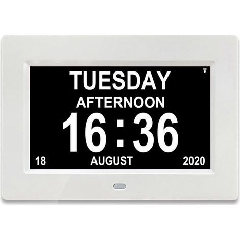 Kaelt - Aiperq – Horloge numérique 7' avec calendrier – Affichage clair jour, semaine, mois – Modes 12/24 heures – Écran haute qualité noir et blanc (1/5)