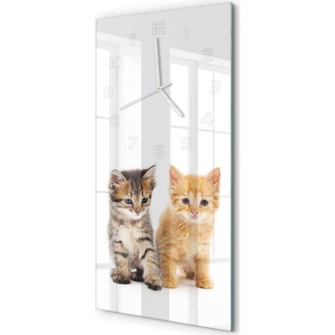 Horloge Murale Rectangulaire Verticale Lecture Facile Verre Moderne Chat brun-roux 30x60 cm (1/5)
